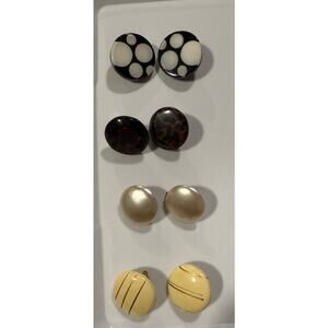 Vintage Button Shaped Clip-On Earrings Four Pairs